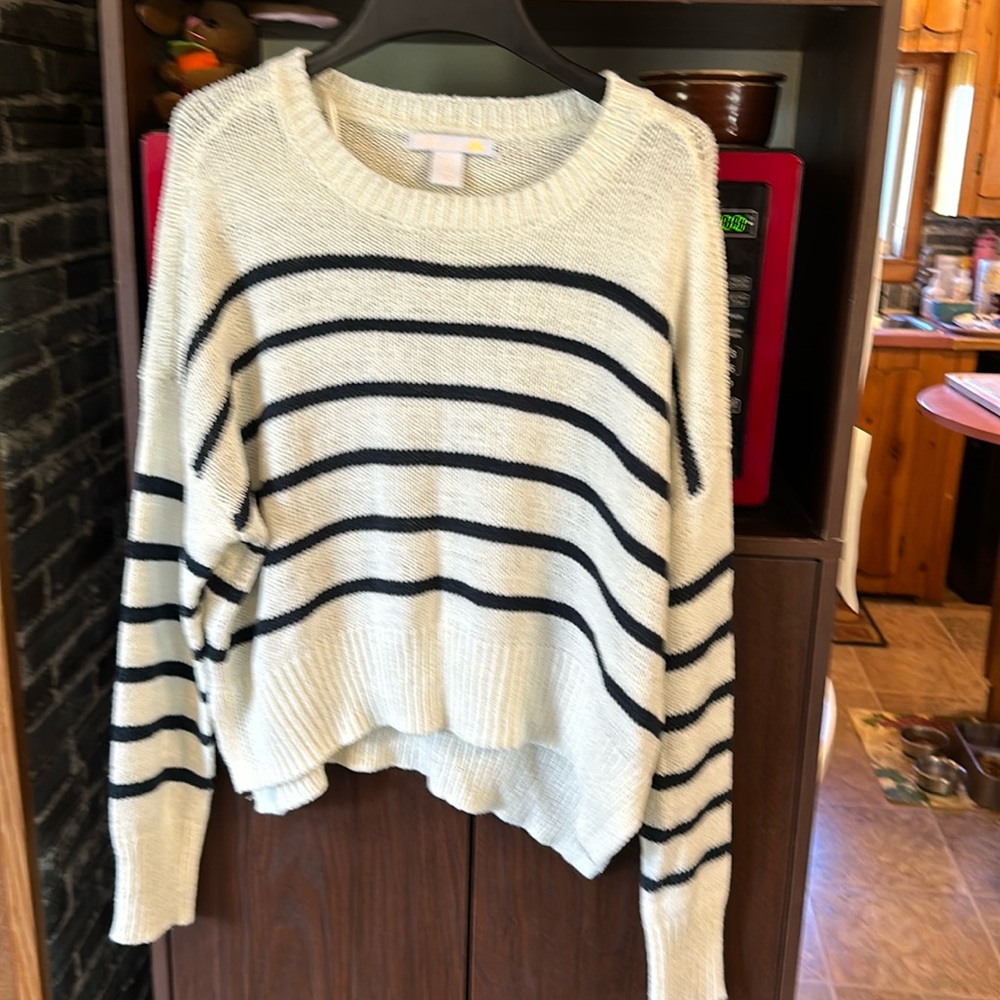 C&C California Cream and Black Striped Knit Sweater